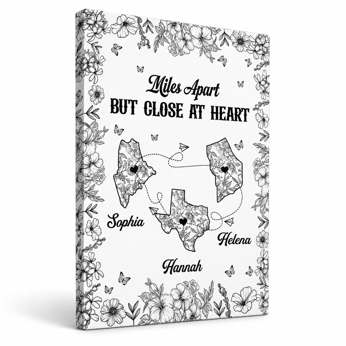 Miles Apart But Close At Heart Toile Pattern - Personalized Poster And Canvas Print — Frameless gallery-wrapped canvas studio packshot