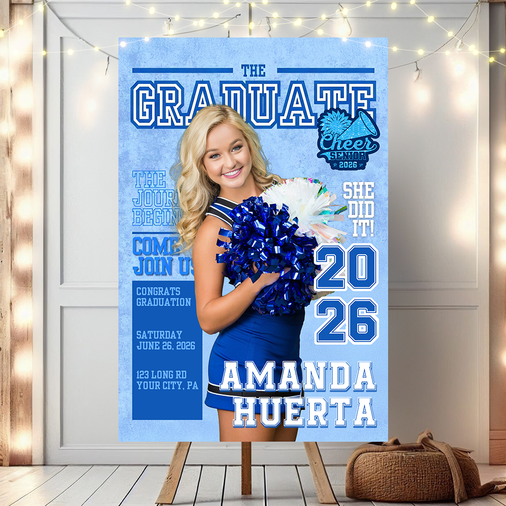 Cheerleading Class Of 2026 Welcome Sign - Custom Photo Grad Party Sign - Personalized Graduation Decoration