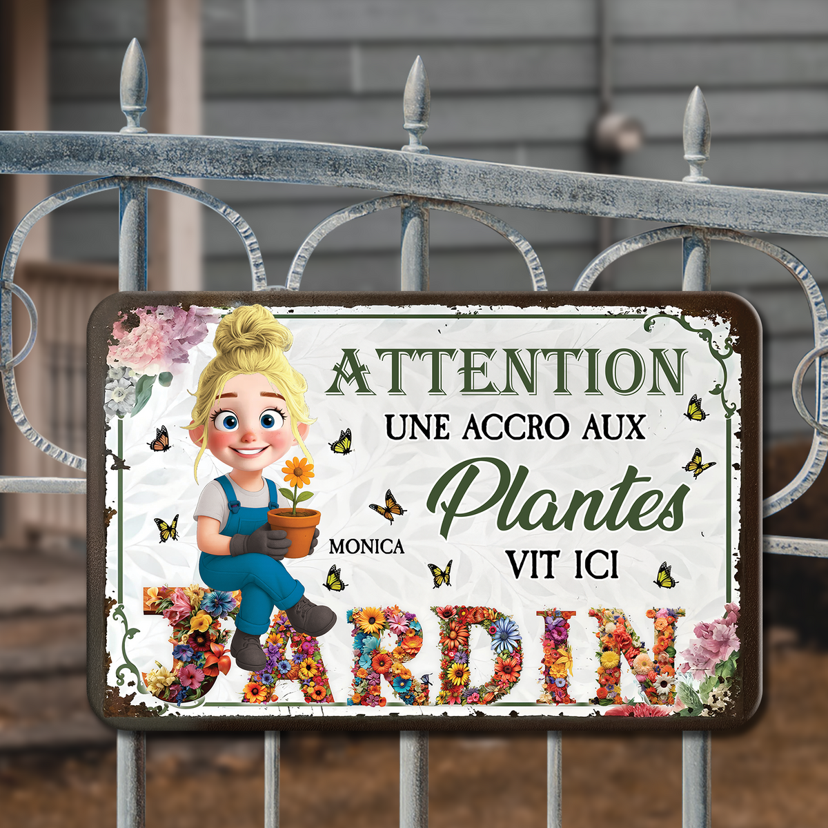 Attention ! Une Accro Aux Plantes Vit Ici – Plaque En Métal Personnalisée