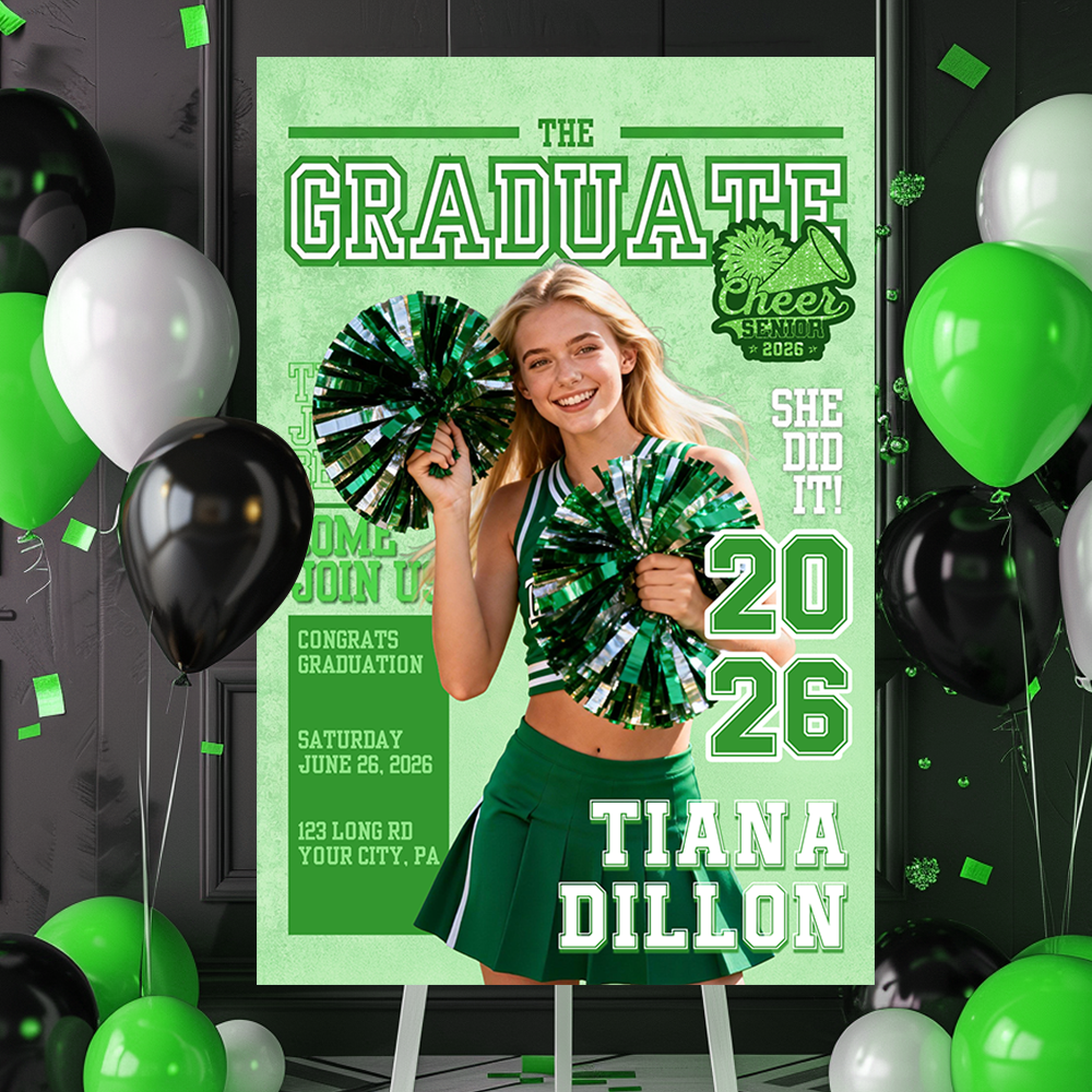 Cheerleading Class Of 2026 Welcome Sign - Custom Photo Grad Party Sign - Personalized Graduation Decoration