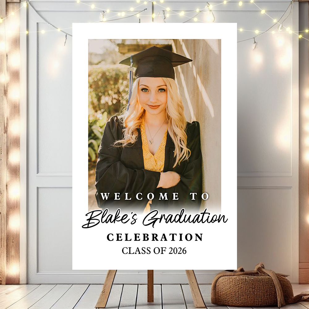 Custom Class Of 2026 White Background - Graduation Party Welcome Sign - Custom Photo Grad Party Sign - Personalized Graduation Decoration - Graduation Poster