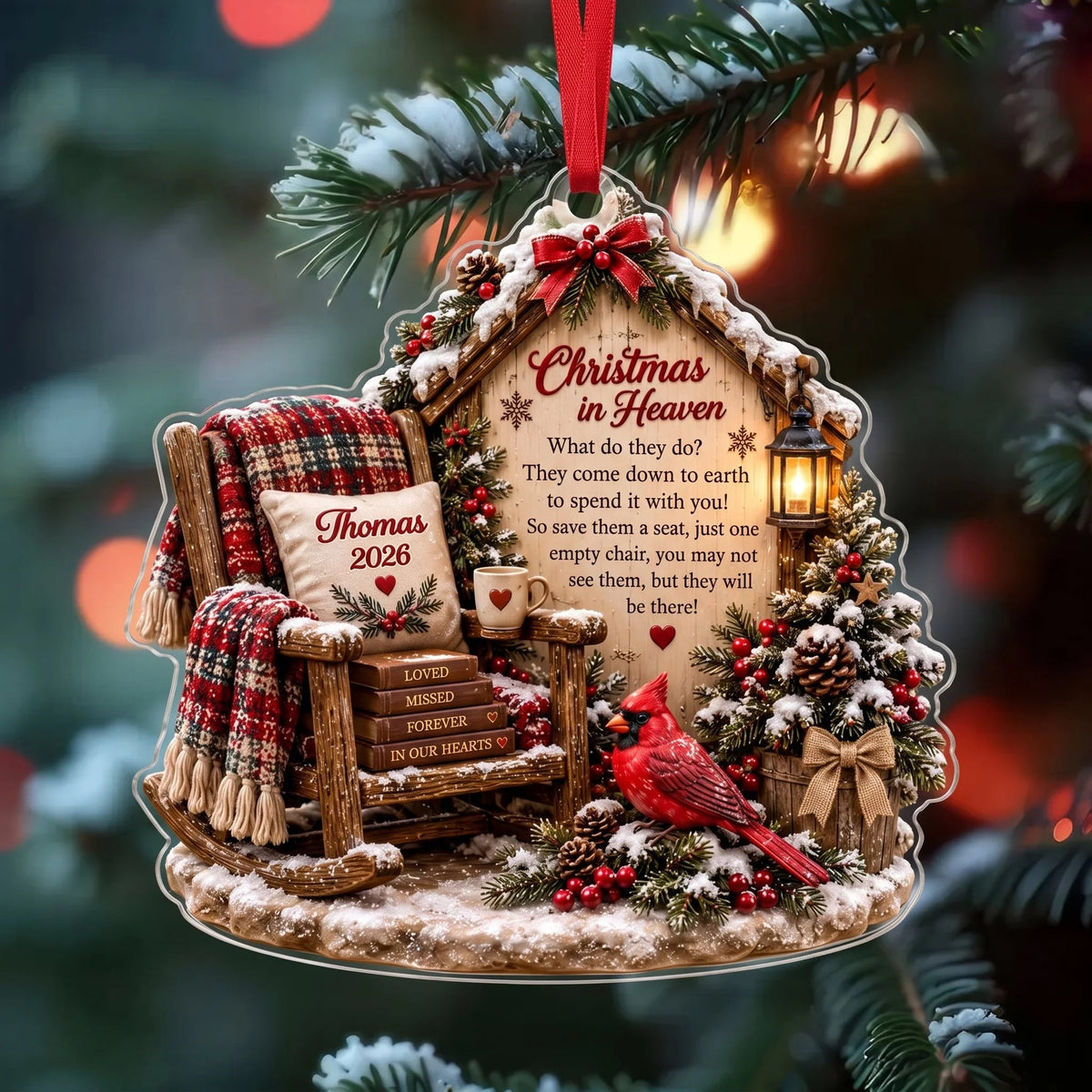 Christmas in Heaven Personalized Cardinal Acrylic Ornament - Custom Family Memorial Gift