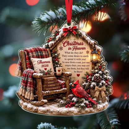 Christmas in Heaven Personalized Cardinal Acrylic Ornament - Custom Family Memorial Gift