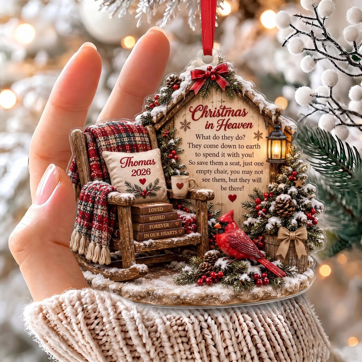 Christmas in Heaven Personalized Cardinal Acrylic Ornament - Custom Family Memorial Gift