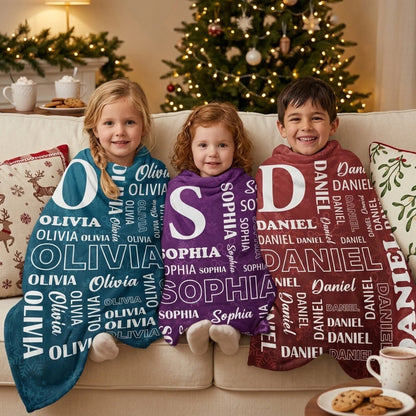 Custom Name Collage Fleece Blanket - Personalized Kids Throw Blanket Gift for Boys & Girls