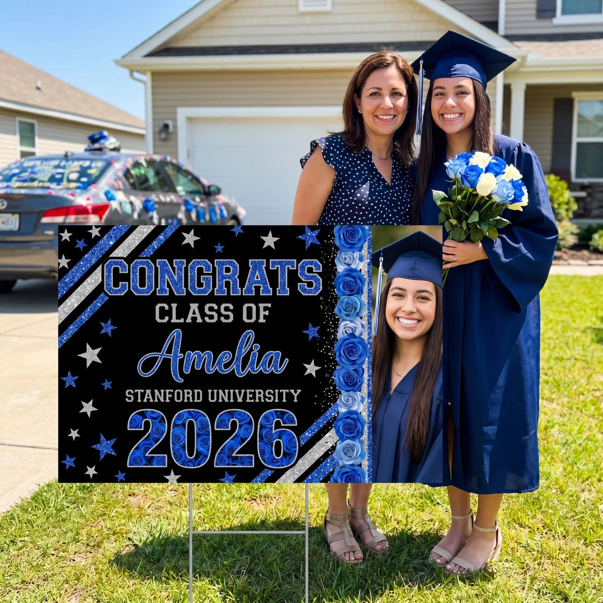 Rose Background Class Of 2026 Graduate, Graduation Gift - Personalized Graduation Lawn Sign With Stake