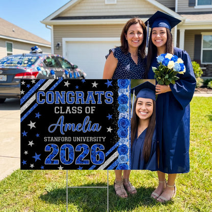 Rose Background Class Of 2026 Graduate, Graduation Gift - Personalized Graduation Lawn Sign With Stake