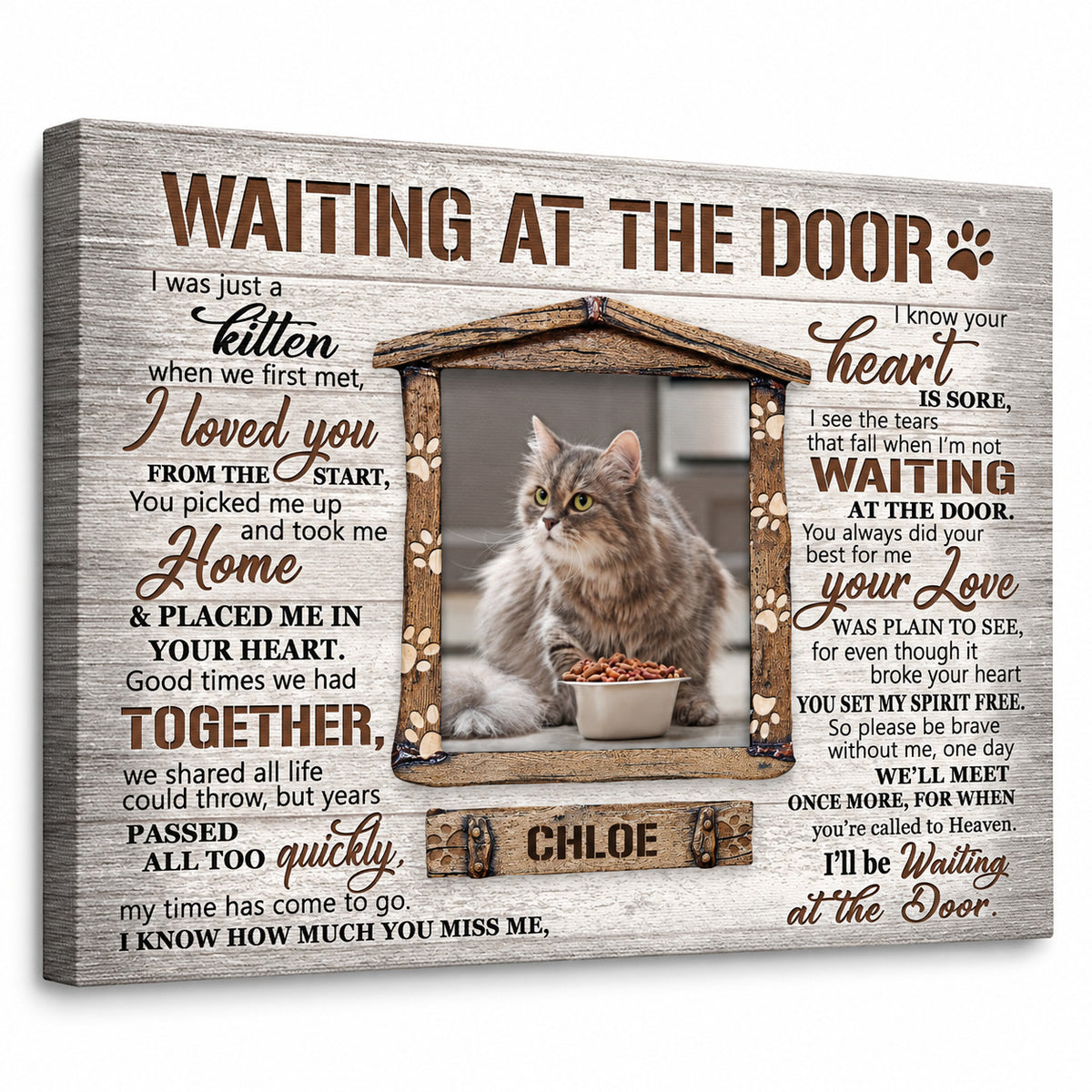 Waiting at the Door – Cat Memorial Gift – Personalized Canvas / Poster — Frameless gallery-wrapped canvas studio packshot