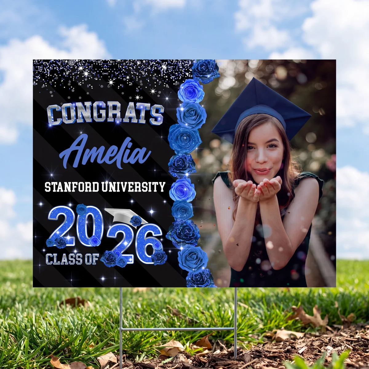 Rose Background Class Of 2026 Graduate, Graduation Gift - Personalized Graduation Lawn Sign With Stake