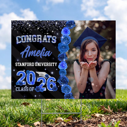 Rose Background Class Of 2026 Graduate, Graduation Gift - Personalized Graduation Lawn Sign With Stake