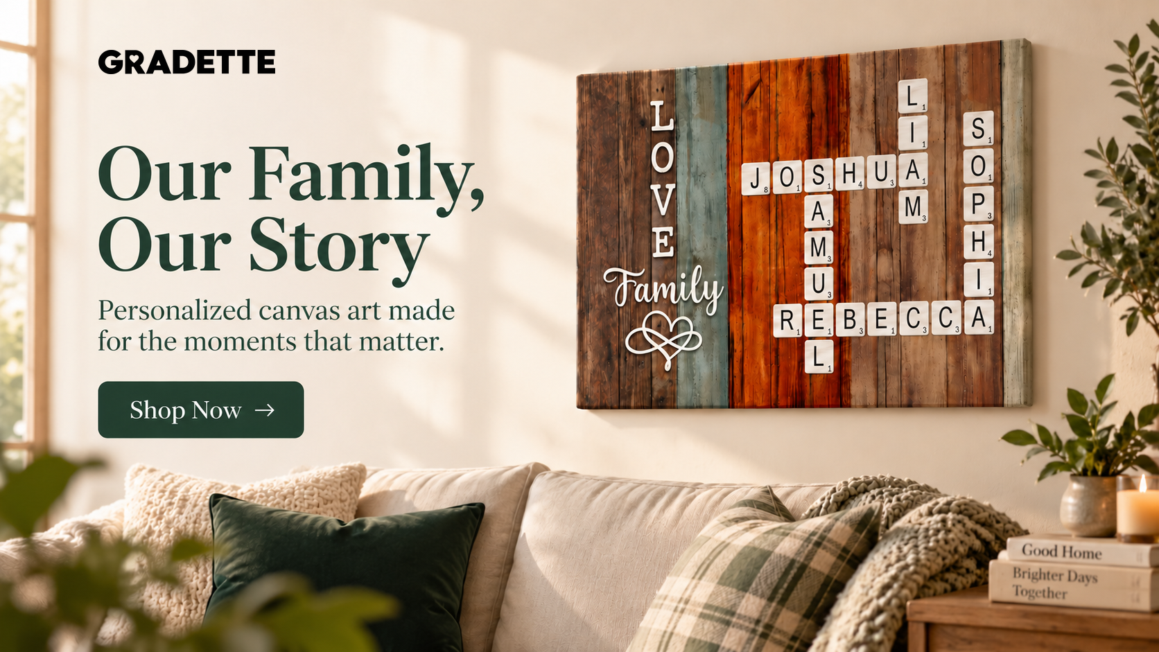 Our Family, Our Story — personalized family crossword canvas